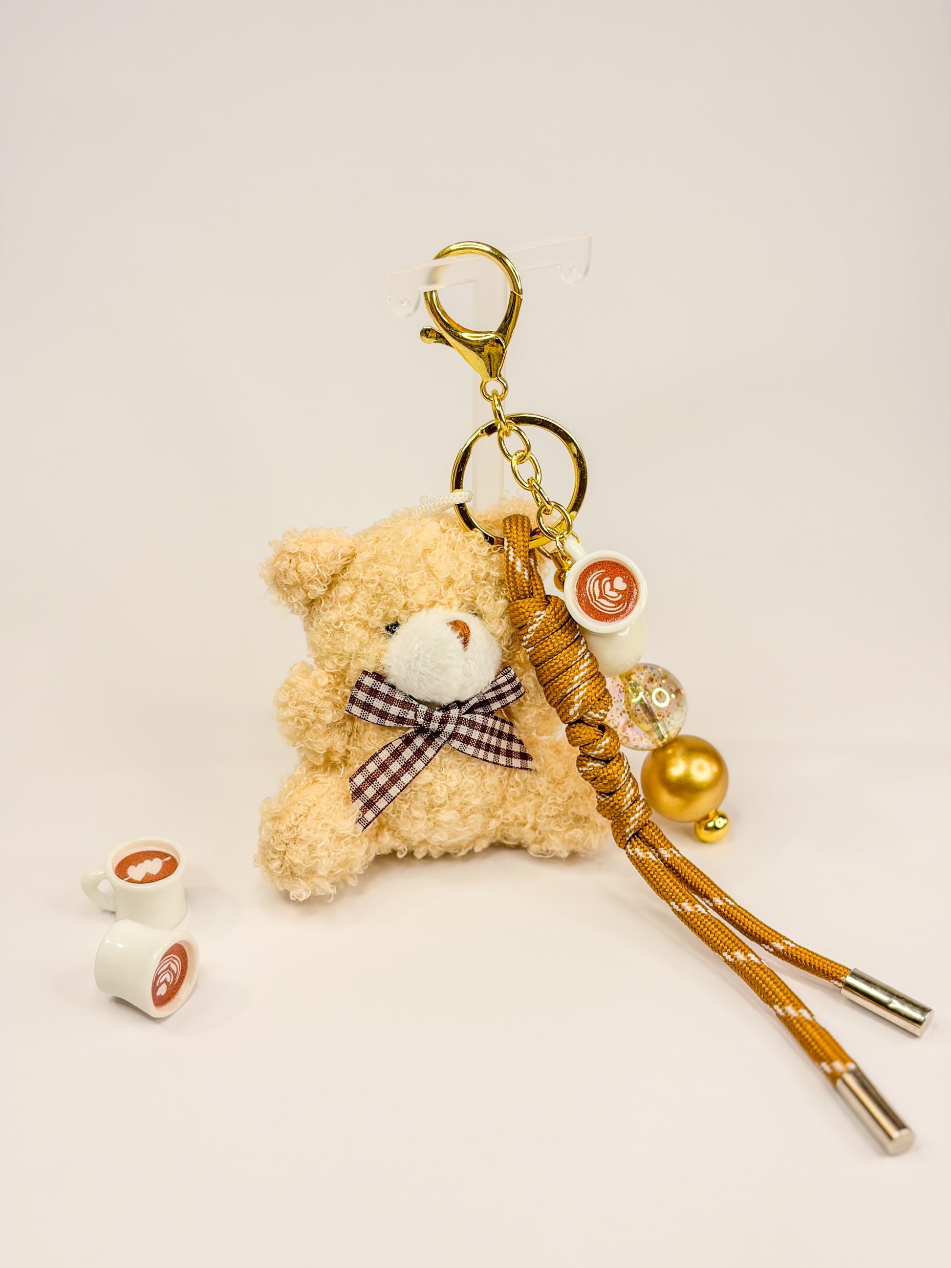 Cream Teddy Coffee Charm ᐢ. ₓ .ᐢ - Keychain - Bag Charm BloomLov
