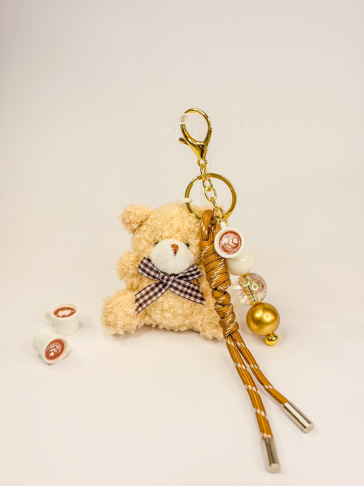 Cream Teddy Coffee Charm ᐢ. ₓ .ᐢ - Keychain - Bag Charm BloomLov