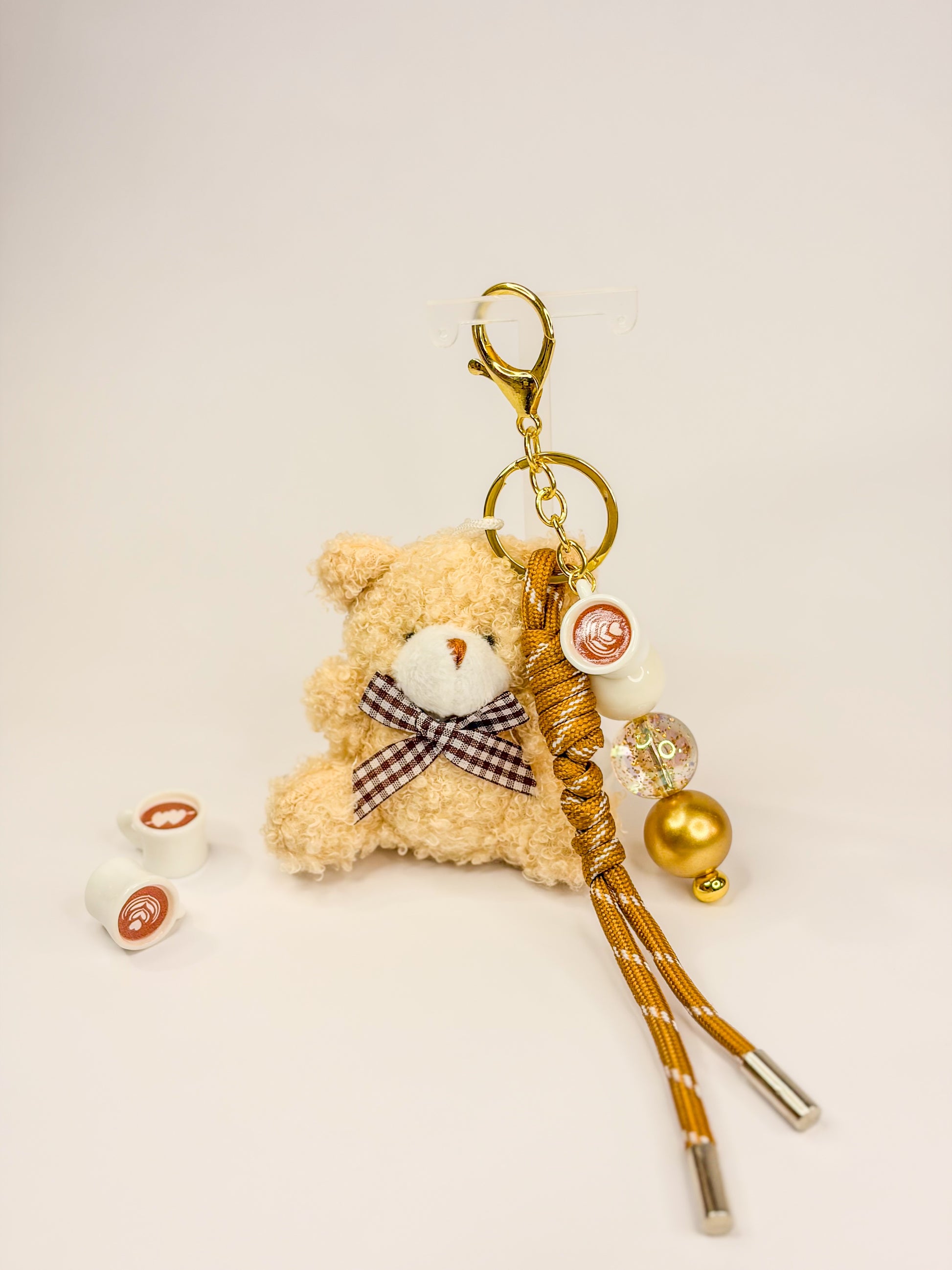 Cream Teddy Coffee Charm ᐢ. ₓ .ᐢ - Keychain - Bag Charm BloomLov