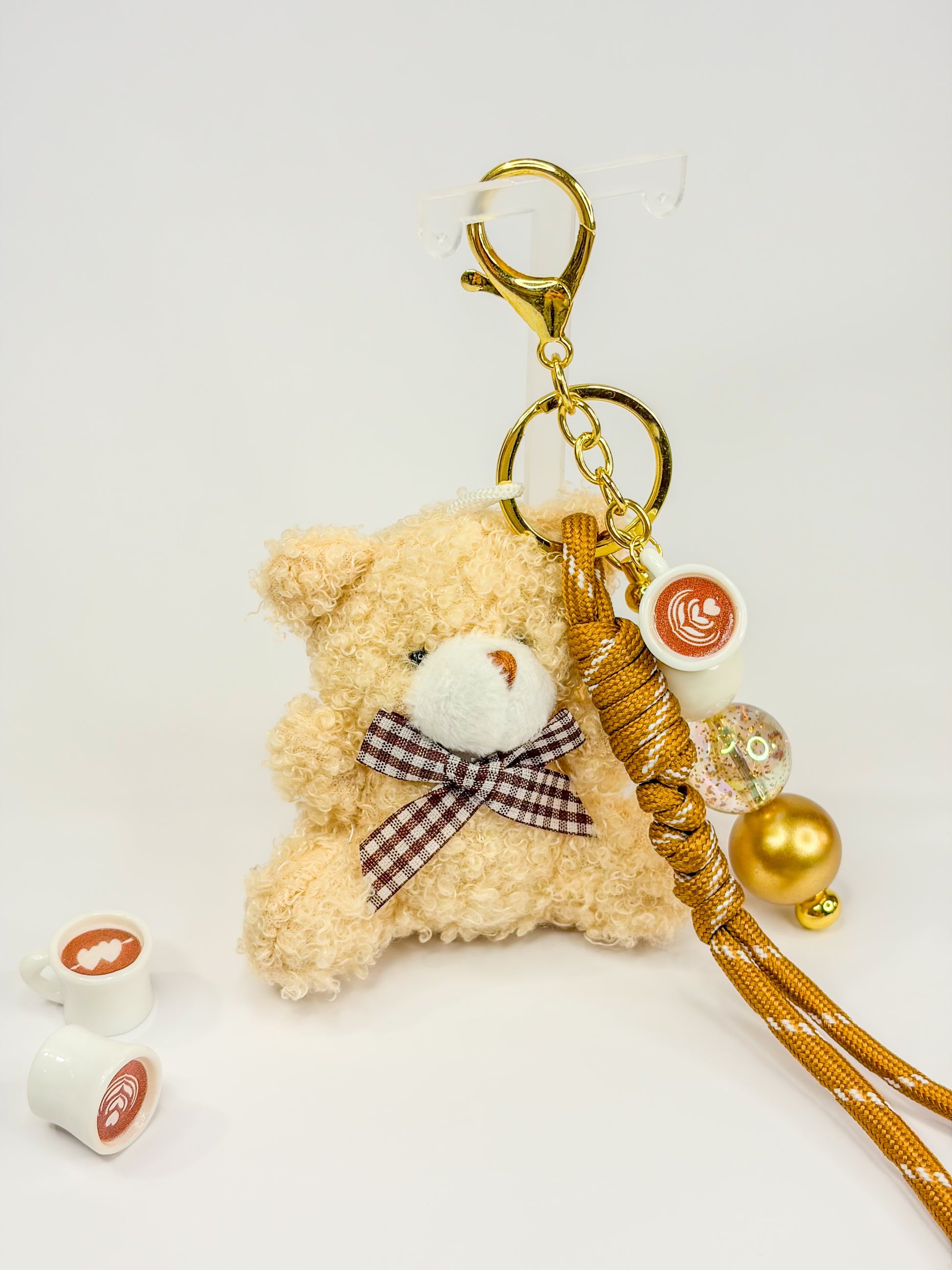 Cream Teddy Coffee Charm ᐢ. ₓ .ᐢ - Keychain - Bag Charm BloomLov